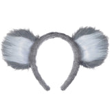 Koala Furry Ears on Headband, grey ears with white fluff.
