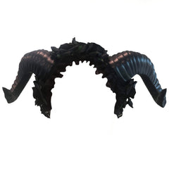 Black horn headband with lace and roses – fantasy festival costume accessory.