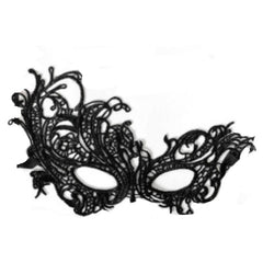 Black lace masquerade mask with ribbon ties for elegant costume or party wear