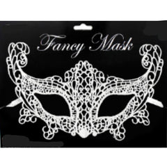 Lace Art Mask-White with white ribbon.