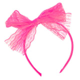 Pink lace bow headband adult 80s costume accessory