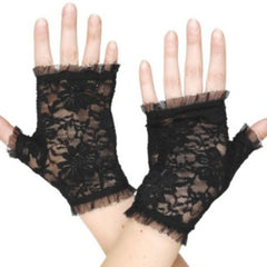 Pair of black lace fingerless gloves, adult costume accessory for 1980s or Madonna outfits