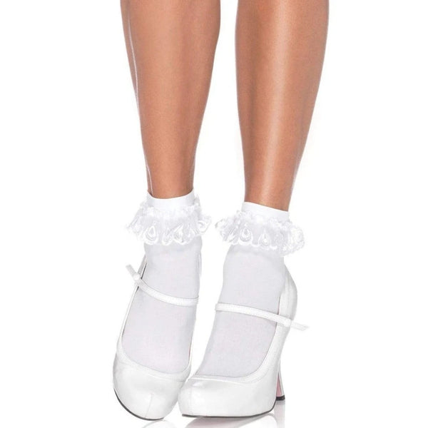 Lace trim anklet socks – Leg Avenue in white