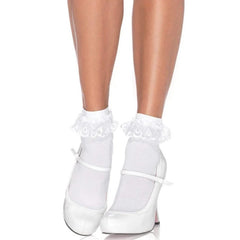 Lace trim anklet socks – Leg Avenue in white
