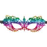 Multicolored lace mask on a white background