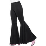 Ladies black 70s flare trousers with elastic back
