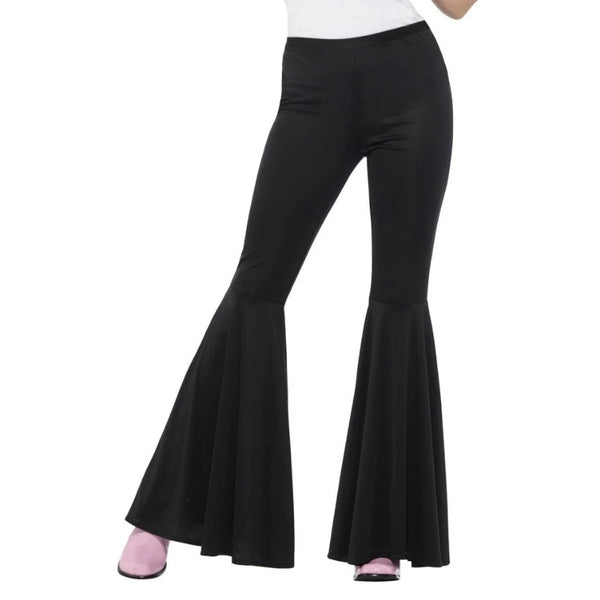 Women's 1970s black flared trousers for disco and retro costumes