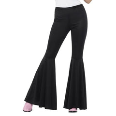 Women's 1970s black flared trousers for disco and retro costumes