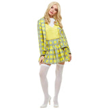 Ladies clueless cher costume in yellow check, skirt and jacket with top and knee high socks.