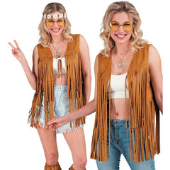 ladies hippie fringe vest 60s costume brown vest