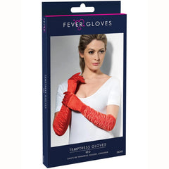 Ladies Red Gloves, elbow length with rouching on top.