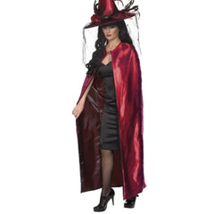 Ladies Reversible Cape Red and Black, ankle lenght red cape, black lining, no collar.
