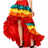 Women's carnival rumba costume featuring colourful frilled layers for dance and festival events