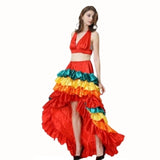 Ladies colourful rumba costume with tie-back top and layered skirt