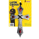 Large black cross necklace with red accents costume accessory