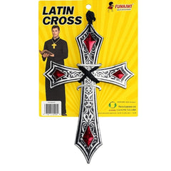 Large black cross necklace with red accents costume accessory