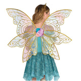 Large Sheer Fairy Wings with Gold Glitter and Flower Accents