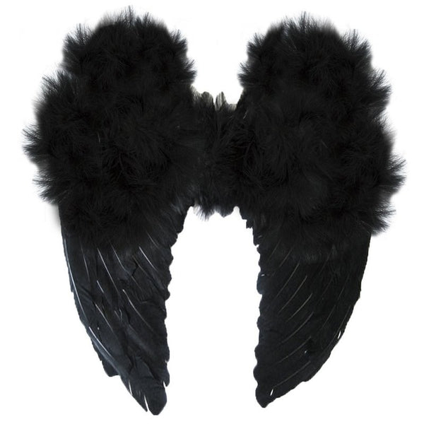 Large Black Feather Wings – 54 x 60 cm dark angel costume wings for Halloween or gothic themes.