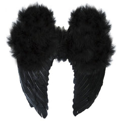 Large Black Feather Wings – 54 x 60 cm dark angel costume wings for Halloween or gothic themes.
