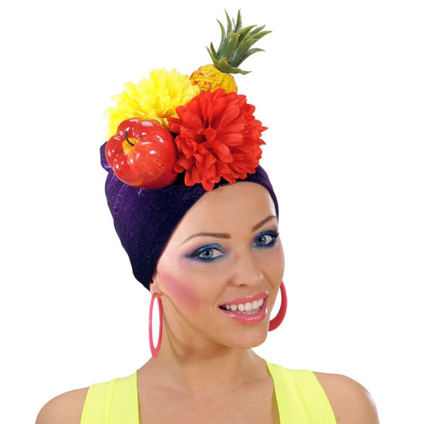 Latin Lady tropical fruit headpiece inspired by Carmen Miranda, perfect for Brazilian festivals