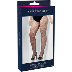  Black fishnet lattice net tights in X-Large size, featuring an open net design for a bold, stylish look.