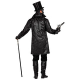 Back of leather look black coat, distressed look with high collar