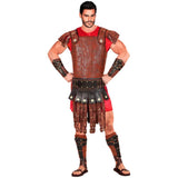 Leather look roman greek leg guards are worn with a gladiator costume