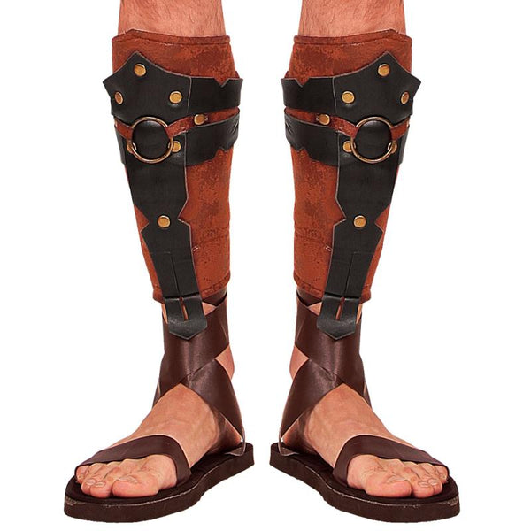 Leather look Roman and Greek leg guards gladiator costume accessory