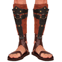 Leather look Roman and Greek leg guards gladiator costume accessory