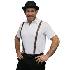 Brown leather-look adjustable suspenders costume accessory