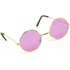 Pink round Lennon glasses with gold frame – retro accessory for 60s & 70s costumes.