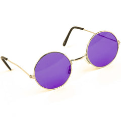 Purple round lens Lennon glasses with gold frame – ideal for Beatles or 60s outfits.