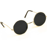 Lennon-style round glasses with dark lenses and gold wire frames – retro costume accessory.