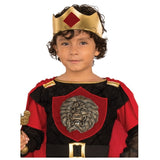 little knight costume for child, lion pattern on chest and red cape is detachable.
