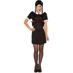 Little Miss Wednesday Costume for women with black dress and white collar – front view