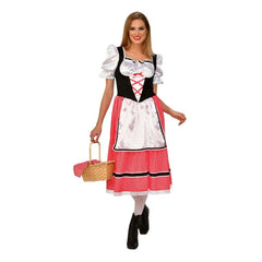 Little Red Riding Hood adult costume with red satin cape and fairytale dress

