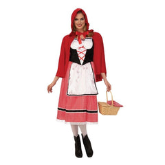 Little Red Riding Hood adult costume with red satin cape and fairytale dress

