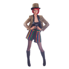 Little Rocker - Hire, includes gold sequin tail jacket, pants with ribbon trim, back top and gold sequin top hat.