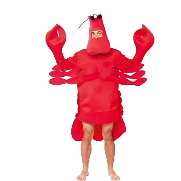 Lobster costume in red foam with separate gloves and mask/hood.