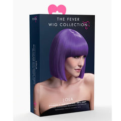 Purple blunt cut bob wig by Fever Lola, heat resistant and styleable.