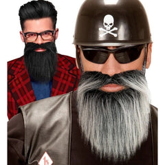 Long beard and moustache in black and grey