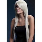 Long Blonde Fever Wig with Side Fringe-Amber, heat resistant and styleable. feathered fringe.