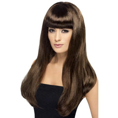 Babelicious Wig - Brown, long brown straight with bangs.