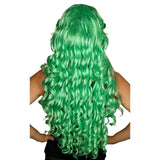 Green wig with wavy hair on a white background