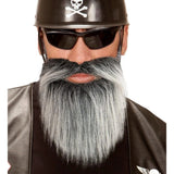 Long Grey and Black Beard and Moustache Worn with Biker Costume