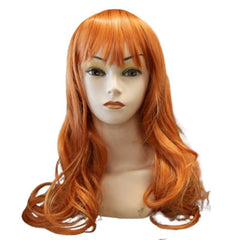 Long orange straight costume wig with fringe