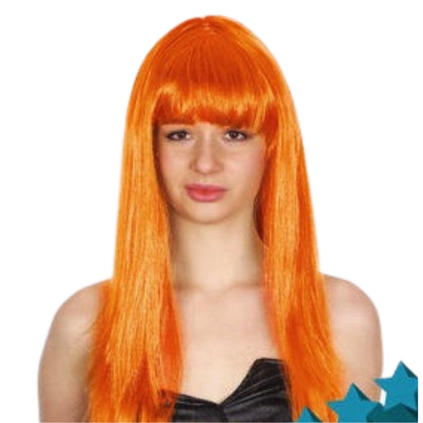 Long Orange Wig with fringe.