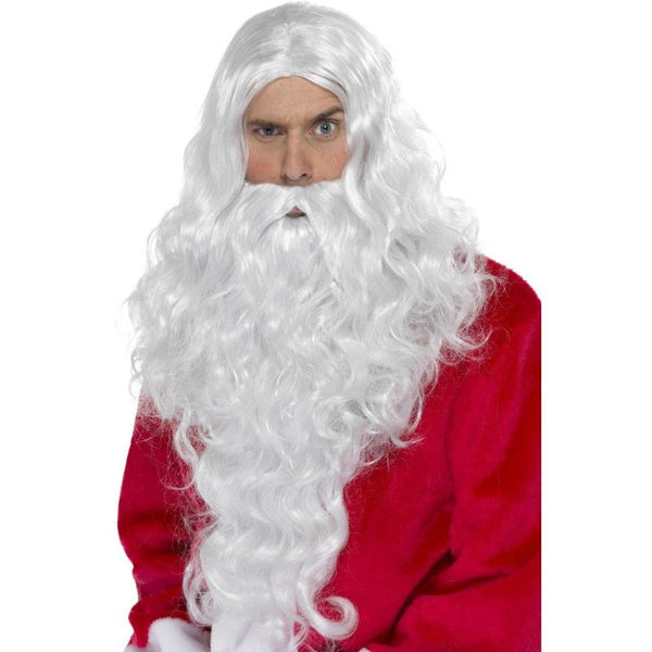 Long Santa wig with matching white beard for Christmas or wizard costumes
