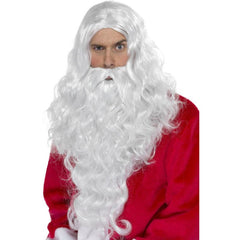Long Santa wig with matching white beard for Christmas or wizard costumes