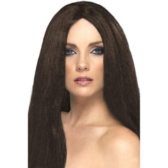 Long straight brown star style wig with centre part